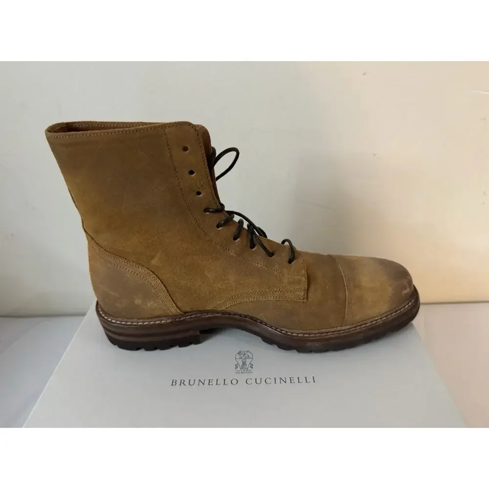 New Brunello Cucinelli Suede Lace Up Cap Toe Combat Boots Size 42EU/9US $1595.00